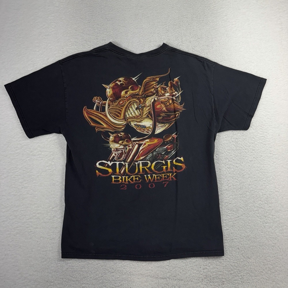 2007 Sturgis Biker Rally Shirt XL Faded Black Flame Hog Motorcycle Delta Pro